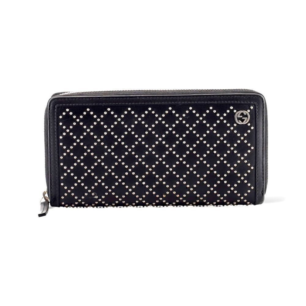 Gucci Interlocking G Zip Around Wallet Diamante Studded Leather Long
